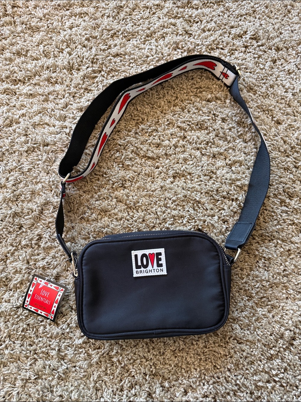 Brighton Black Crossbody Messenger with Heart-Accent Strap